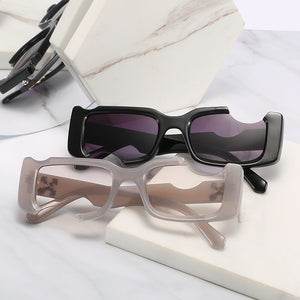 D&T 2022 New Fashion Rectangle Sunglasses Women Men Brand Designer Distinctive Incomplete Style Gradients Lens PC Frame UV400