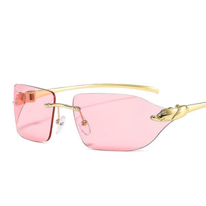 D&T Rimless Small Square Leopard Leg Sunglasses For Women Men  Brand Designer Gradient Sun Glasses Men Alloy Uv400