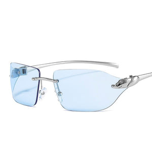 D&T Rimless Small Square Leopard Leg Sunglasses For Women Men  Brand Designer Gradient Sun Glasses Men Alloy Uv400