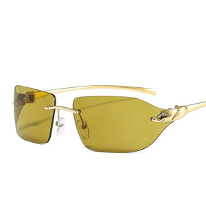 D&T Rimless Small Square Leopard Leg Sunglasses For Women Men  Brand Designer Gradient Sun Glasses Men Alloy Uv400