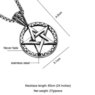 Vintage Amulet Hollow Necklace Silver Chain Stainless Steel Talisman Pentagram Necklaces & Pendants Satan Gothic Jewelry