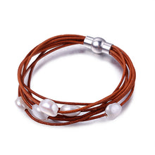 Carica l'immagine nel visualizzatore di Gallery, 2018 New Arrival Best Gift For women Bracelet 9-10 mm Baroque Pearl Bracelet 7 Layers Leather Bracelet femme