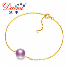 Load image into Gallery viewer, 7-7.5mm Round Pearl Bracelet 18k Yellow Gold Chain Bracelet White/Pink/Purple Braclelt