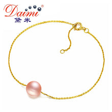Load image into Gallery viewer, 7-7.5mm Round Pearl Bracelet 18k Yellow Gold Chain Bracelet White/Pink/Purple Braclelt