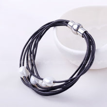 Load image into Gallery viewer, 9-10mm White Natural Baroque Pearl Bracelet 7 Layers Leather Bracelet Wholesale Price Magnet Clasp