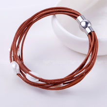 Load image into Gallery viewer, 9-10mm White Natural Baroque Pearl Bracelet 7 Layers Leather Bracelet Wholesale Price Magnet Clasp