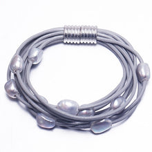 Load image into Gallery viewer, 9-10mm White Natural Baroque Pearl Bracelet 9 Layers Leather Bracelet Wholesale Price Magnet Clasp