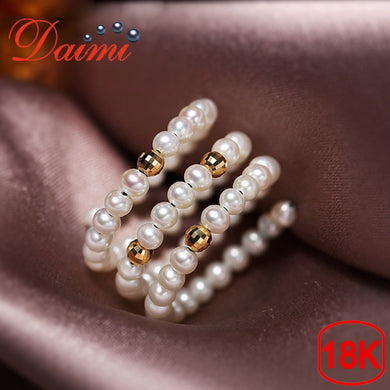 Featured Glare Elasticity Design Ring Pure 18K Gold Ring 2-3mm Pearl Ring