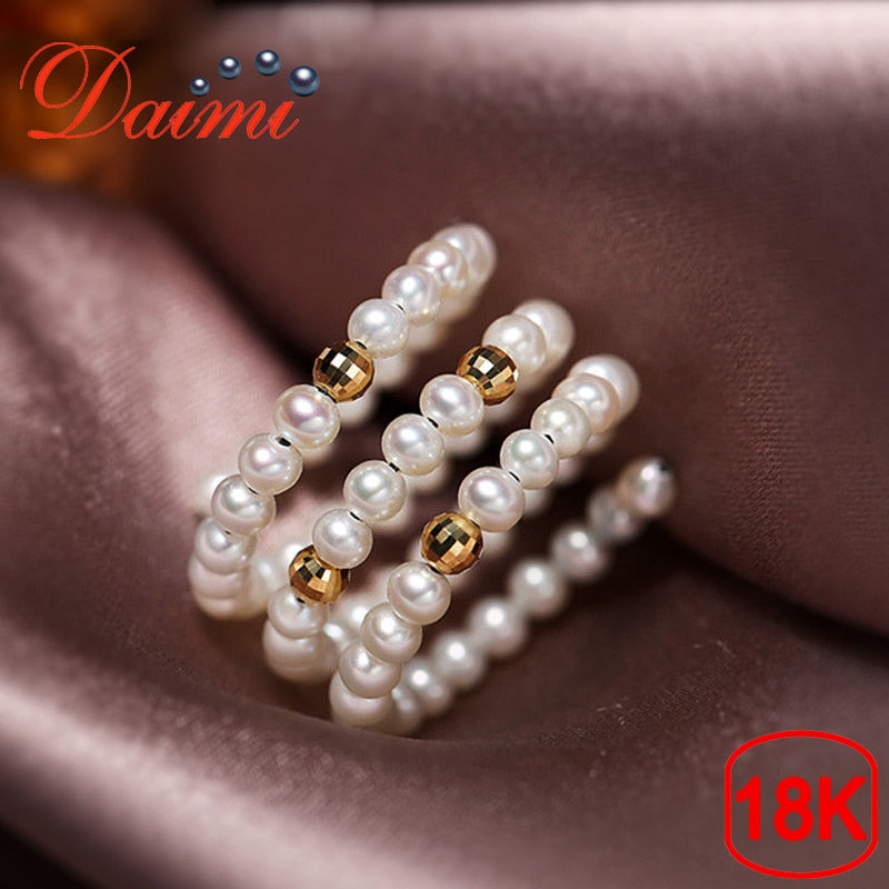 Featured Glare Elasticity Design Ring Pure 18K Gold Ring 2-3mm Pearl Ring
