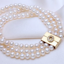Carica l'immagine nel visualizzatore di Gallery, Bracciale naturale Braccialetti a 3 fili di perle bianche da 4-5 mm per donna 