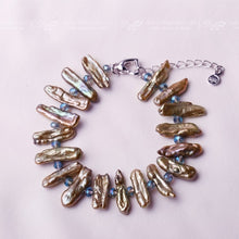 Carica l'immagine nel visualizzatore di Gallery, Bracciale con perle di denti e cristalli Bracciale con perle grigie/verdi/marroni Regola la chiusura Prezzo all'ingrosso 