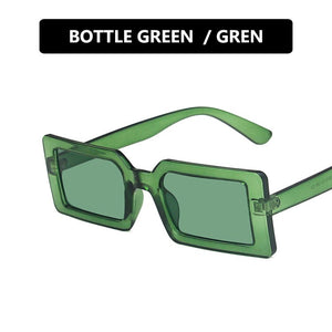 Trendy Rectangle Sunglasses Women Green Fluorescent Street Shot Eyewear Black Thick Frame Fashion Female Cool Sun Glasses