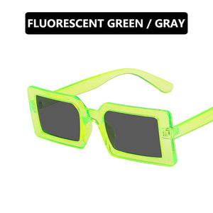 Trendy Rectangle Sunglasses Women Green Fluorescent Street Shot Eyewear Black Thick Frame Fashion Female Cool Sun Glasses
