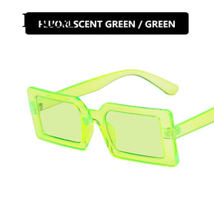 Trendy Rectangle Sunglasses Women Green Fluorescent Street Shot Eyewear Black Thick Frame Fashion Female Cool Sun Glasses