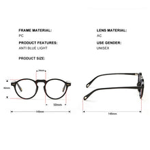 Carica l&#39;immagine nel visualizzatore di Gallery, DDDLONG Round Anti Blue Light Glasses Prescription Eyeglasses Frame For Men Women Optical Eyewear D36