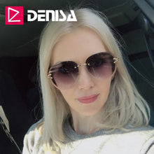 Carica l'immagine nel visualizzatore di Gallery, Moda blu occhiali da sole senza montatura donne 2022 UV400 lusso aviazione signore occhiali da sole occhiali tonalità zonnebril dames