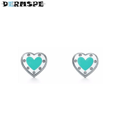 S925 SilverTiffany Pure Silver Enamel Mini Love Heart pierced pin birthd present Women Earings Fashion Jewelry