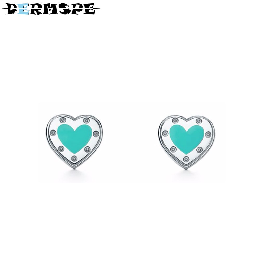 S925 SilverTiffany Pure Silver Enamel Mini Love Heart pierced pin birthd present Women Earings Fashion Jewelry