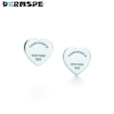 TIFF S925 Silver Mini Heart Tag Earring Fit DIY Original jewelry Ladies Charm Earrings Birthd Gift