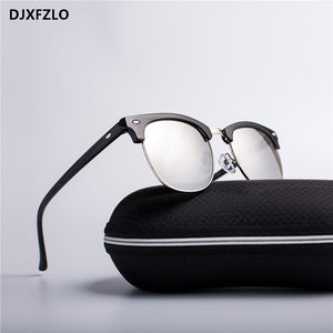 DJXFZLO 2023 Half Metal Sunglasses Men/Women Brand Designer Retro Rivet  Lens Sun Glasses Female Oculos