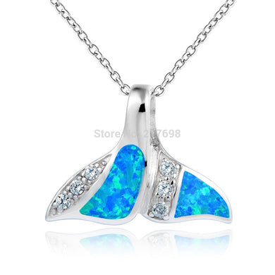 925 sterling silver necklace created blue or white red fire fish tail opal cubic zirconia pendants necklace jewelry