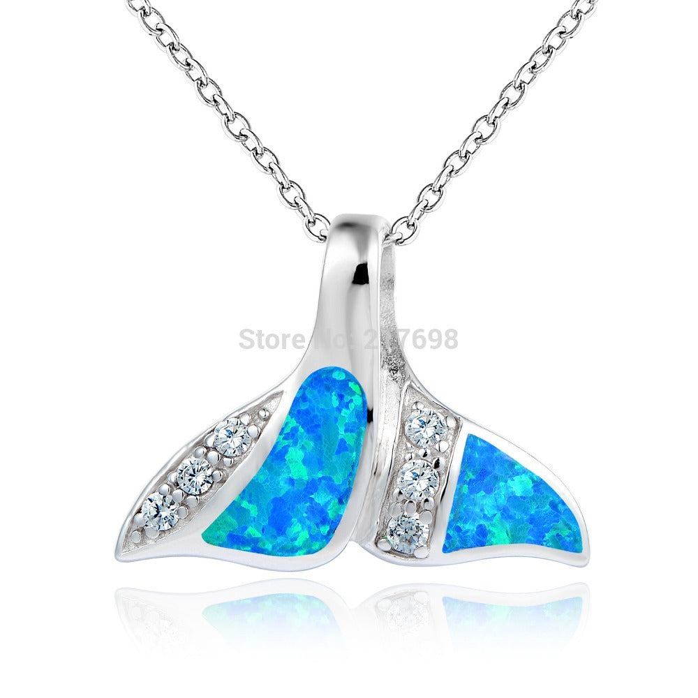 925 sterling silver necklace created blue or white red fire fish tail opal cubic zirconia pendants necklace jewelry