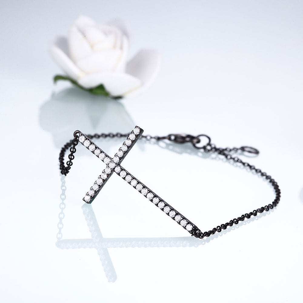 DOUBLE-R 100% Real 925 Sterling Silver Cross Bracelet Created white Topaz Classic cross Bracelets Fine Jewelry