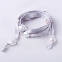 Carica l'immagine nel visualizzatore di Gallery, Bracciale con perle barocche naturali da 9-10 mm Bracciale con perle bianche e nastro di seta stile fai da te da 100 cm 