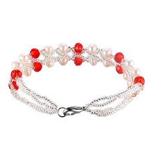 Carica l'immagine nel visualizzatore di Gallery, Wedding Pearl Bracelets with Red Pink Crystal Bracelets for Women Beaded Bracelet Pearl Jewelry Fine Anniversary Gift