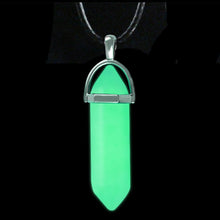 Load image into Gallery viewer, Dark Luminous Stone Fluorescent Hexagonal Column Necklace Natural Crystal Glowing in Dark Bullet Stone Pendant Leather Necklace