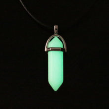 Load image into Gallery viewer, Dark Luminous Stone Fluorescent Hexagonal Column Necklace Natural Crystal Glowing in Dark Bullet Stone Pendant Leather Necklace