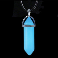 Load image into Gallery viewer, Dark Luminous Stone Fluorescent Hexagonal Column Necklace Natural Crystal Glowing in Dark Bullet Stone Pendant Leather Necklace