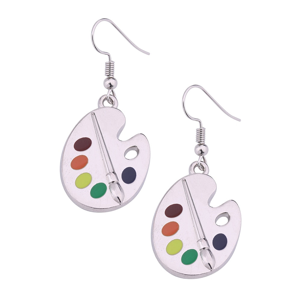 Bohemian earrings Crystal Artist's Palette Charm Earring Paint Plate Pendant DIY Drop Earring Painter's gift