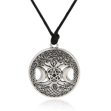 Triple Moon Goddess Wicca Pentagram Magic Amulet Necklace Women tree of life moon necklaces pendants vintage jewelry