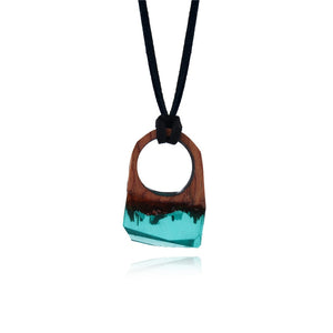 Boho Woman Ethnic Handmade Rope Chain Round Pendant Necklaces Womens Jewelry Resin Wooden Necklace Gift N708