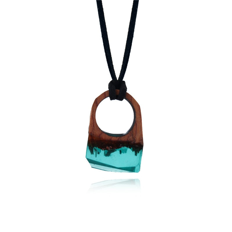 Boho Woman Ethnic Handmade Rope Chain Round Pendant Necklaces Womens Jewelry Resin Wooden Necklace Gift N708