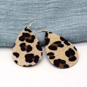Europe Africa Boho Cute Female Leopard Water Drop Earrings For Women Jewelry Leather Dangel Silver Hook Earring E179-1M79