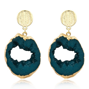 Europe Boho Resin Earrings Women Jewelry Handmade Irrgular Big Huge Earrings Hollow Gold Long Dangle Earrings 2018 E235