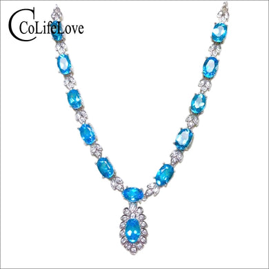 Dazzling topaz necklace for evening party 13 pcs natural VVS light blue topaz silver necklace solid 925 silver topaz jewelry