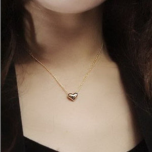 Delicate Women Lady Girl Simple Smooth Small Heart Gold Pated Crystal Pendant Necklace Long Chain Fashion Jewelry H6756