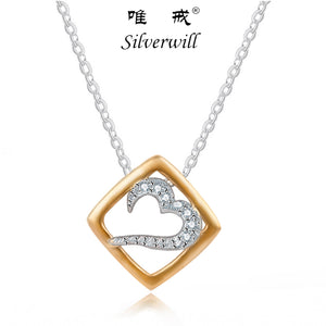 Delicate golden cubic design necklace genuine sterling 925 silver exquisite pendant love Jewelry for elegant ladies