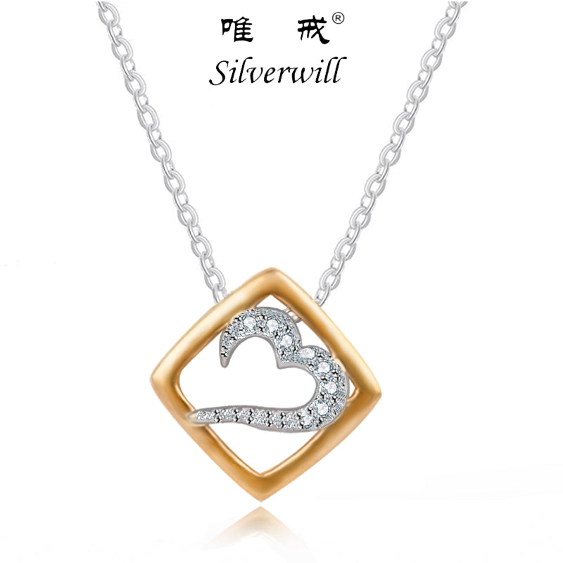 Delicate golden cubic design necklace genuine sterling 925 silver exquisite pendant love Jewelry for elegant ladies