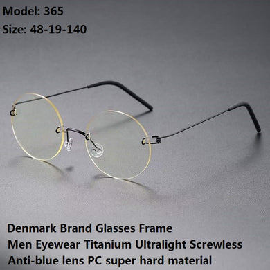 Denmark Brand Glasses Frame Men Eyewear Titanium Ultralight Screwless Eyeglassess Retro Round Women Anti-blue Lens PC Material
