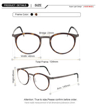 Load image into Gallery viewer, Denmark Brand Lightweight Glasses Frame Men Women Vintage Circle Eyeglasses Frame with Round Titanium Prescription Eyewear 1011