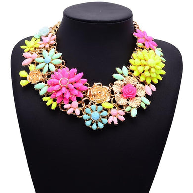 Design Luxury Women Fashion Neck Jewelry Flower Pendant Choker Necklace Blue Stone Crystal Glod Plated Statement Necklaces Women