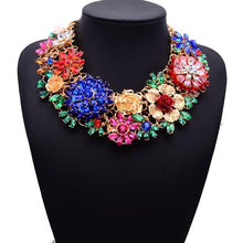 Load image into Gallery viewer, Design Luxury Women Fashion Neck Jewelry Flower Pendant Choker Necklace Blue Stone Crystal Glod Plated Statement Necklaces Women