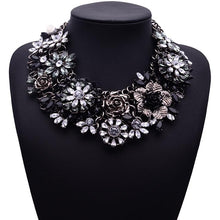 Load image into Gallery viewer, Design Luxury Women Fashion Neck Jewelry Flower Pendant Choker Necklace Blue Stone Crystal Glod Plated Statement Necklaces Women