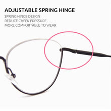 Load image into Gallery viewer, Designed Women Eyeglasses Semi Optical Frame Cat Eye Spring Temple Spectacle Prescription Glasses Half Rim Small Face