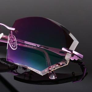 Designer Glasses Frameless Diamond Purple Ultra-light Trimming Glasses Rimless Prescription Sunglasses Nearsighted Glasses