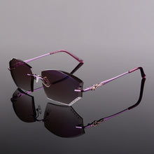 Load image into Gallery viewer, Designer Glasses Frameless Diamond Purple Ultra-light Trimming Glasses Rimless Prescription Sunglasses Nearsighted Glasses